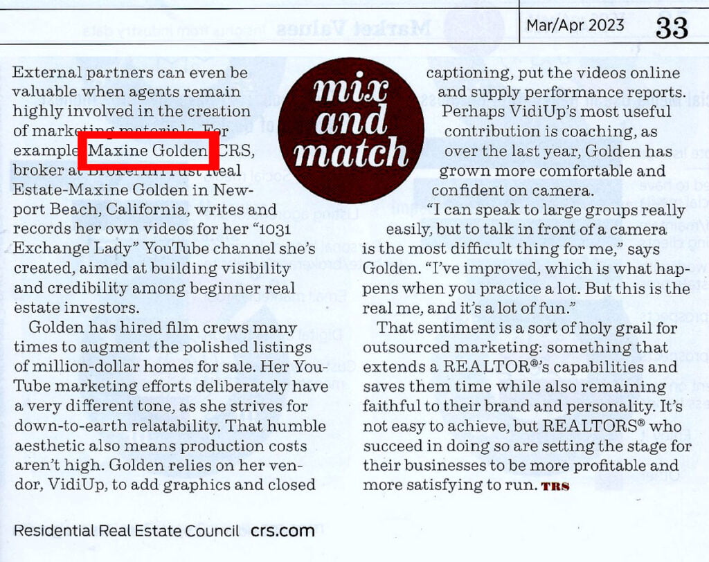 Maxine Golden Featured in CRS Residential Real Estate Council Magazine 2023