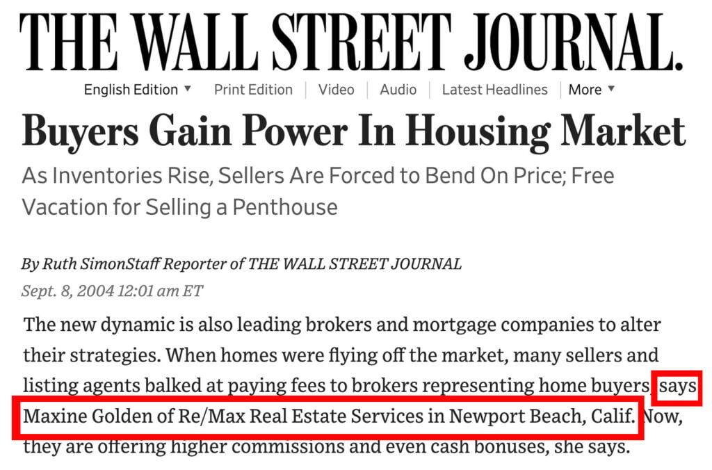 Maxine Golden in Wall Street Journal in 2004