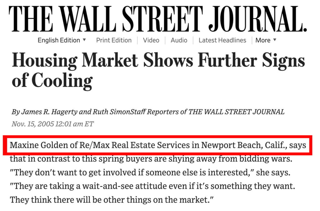 Maxine Golden in Wall Street Journal 2005